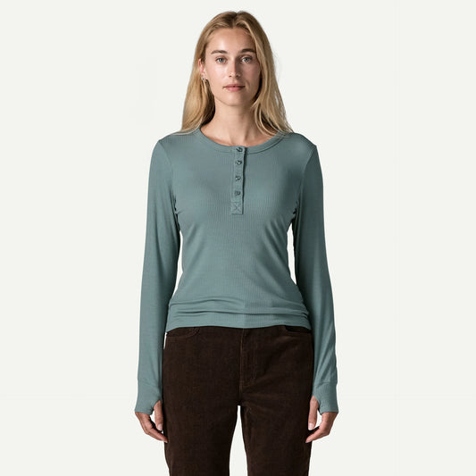 Women's Long-Sleeved Rib-Knit Henley - US 4458